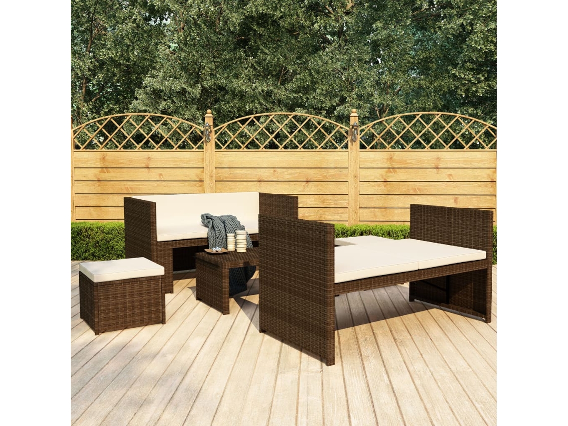 Conjunto de jardín de 5 piezas con cojines de mimbre marrón DKD Home Decor