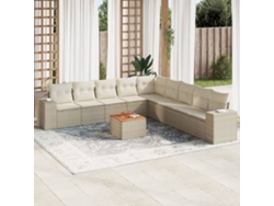 Conjunto de sofá de jardín de 10 piezas con cojines, mimbre sintético beige, Dkd Home Decor