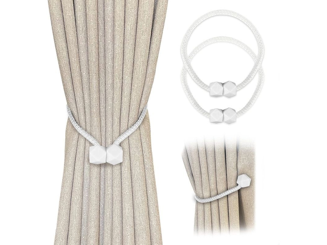 2026-43461-ataduras De Cortinas Linjou, Hebillas Magnéticas Decorativas Para Hogar Y Oficina (blanco)