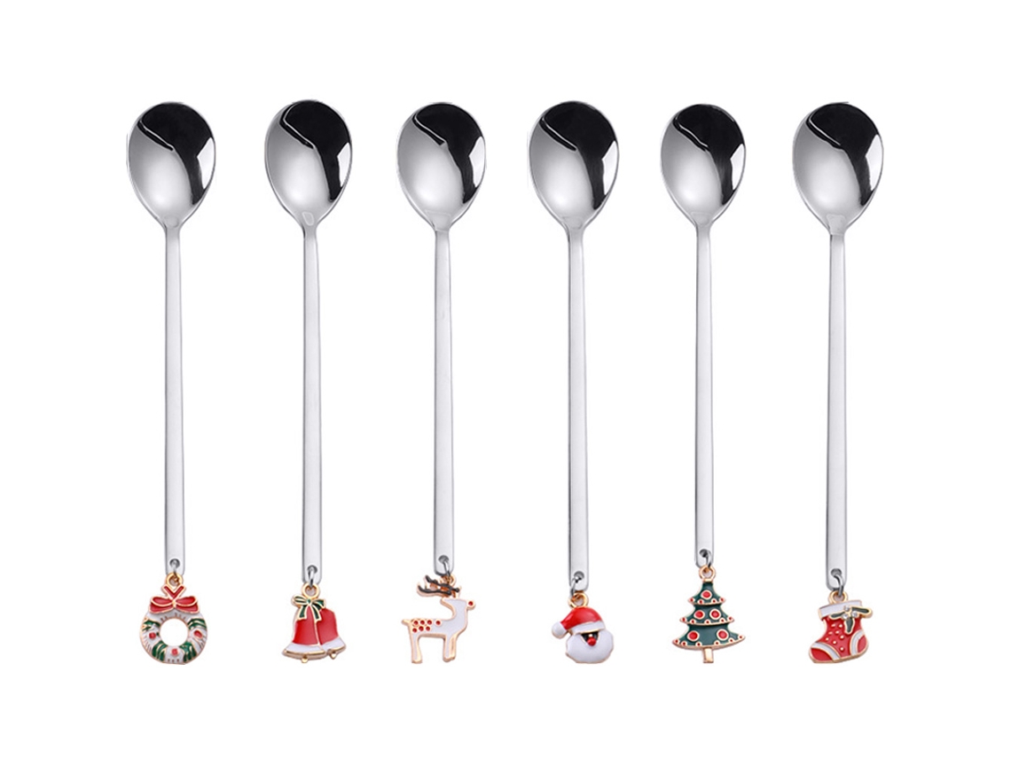 Juego de 6 Cucharas de Café Navideñas de Acero Inoxidable - Para Postres RNEMITERY