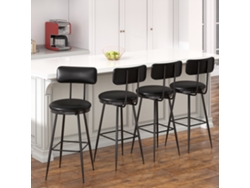 Conjunto De 4 Taburetes De Bar Altos Simurq, Pu Negro Y Estructura De Metal, 85,5 Cm, Ergonómicos, Para Cocina E Isla