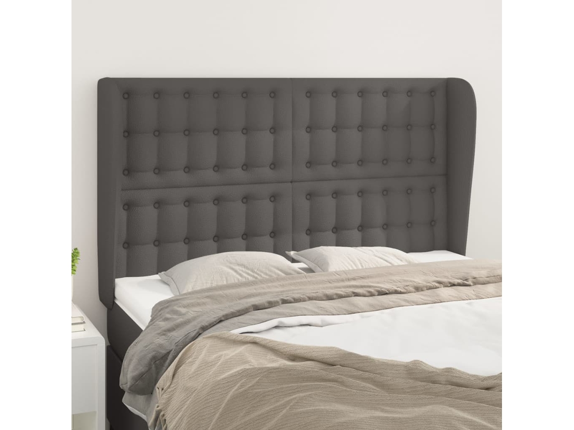 Cabecero Con Orejas De Cuero Sintético Gris 147x23x118/128cm