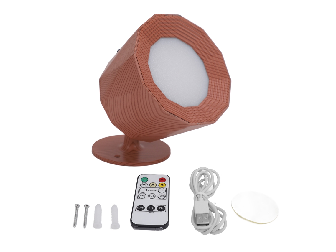 Aplique de pared inalámbrico 2026, recargable por USB con control remoto, brillo ajustable, 3 temperaturas de color, madera estándar.
