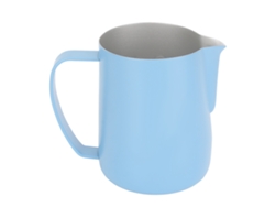 Jarra para espumar leche de acero inoxidable de 600 ml, color azul claro, ideal para café.