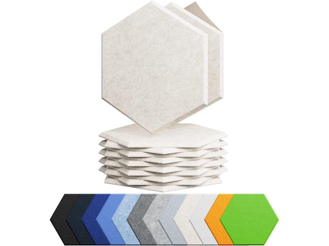 Paineles Acústicos Chrui Poliéster Hexag Autoad 30x26cm 12 Un (beige)