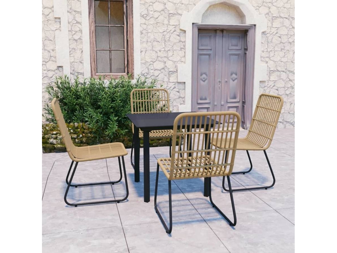 Conjunto 5 de comedor para jardín VIDAXL ratán sintético y vidrio