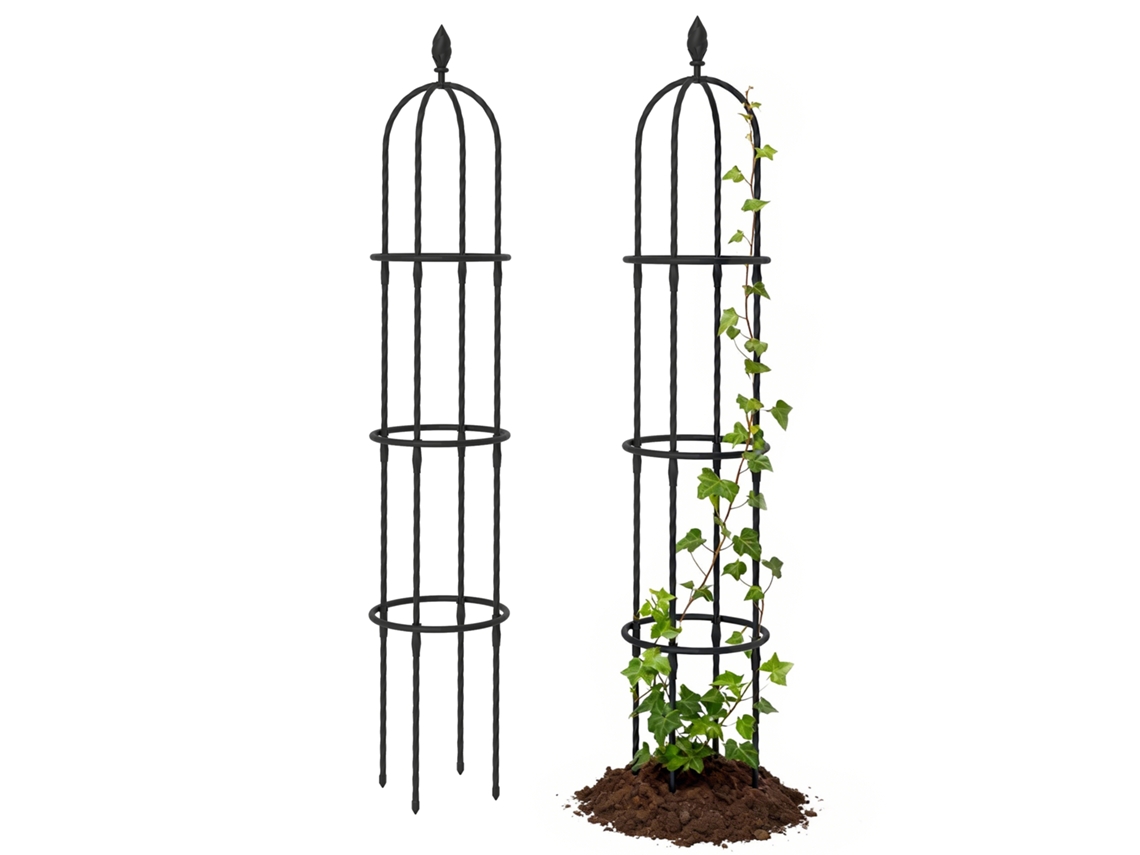 VPMKP - Outsunny conjunto de 2 obeliscos de jardín de acero 1,74 m, enrejados para plantas trepadoras, rosas, frutas y verduras, soportes decorativos exterior negro