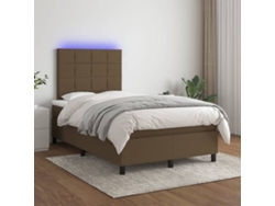 Cama Box Spring Con Colchón Y Led Tela Marrón Oscuro 120x200 Cm