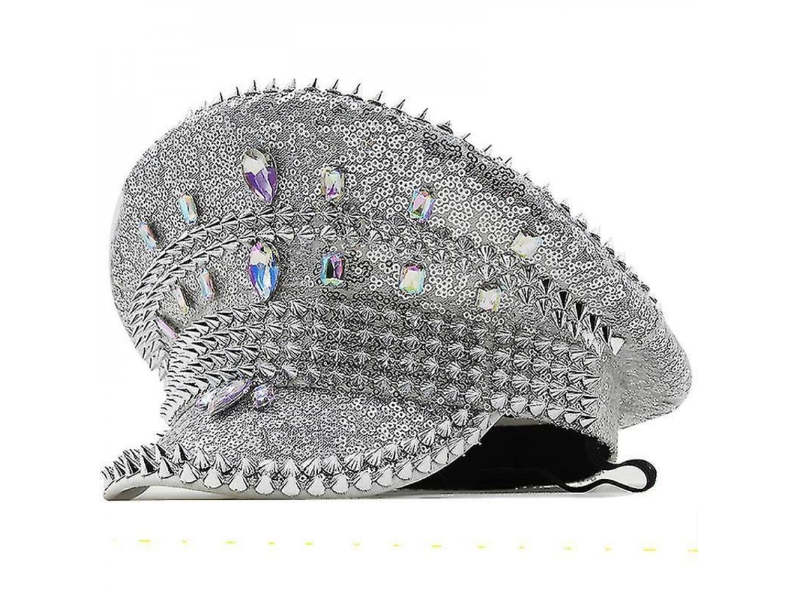 Gorro militar steampunk para mujer con remaches dorados y pedrería | Sin marca
