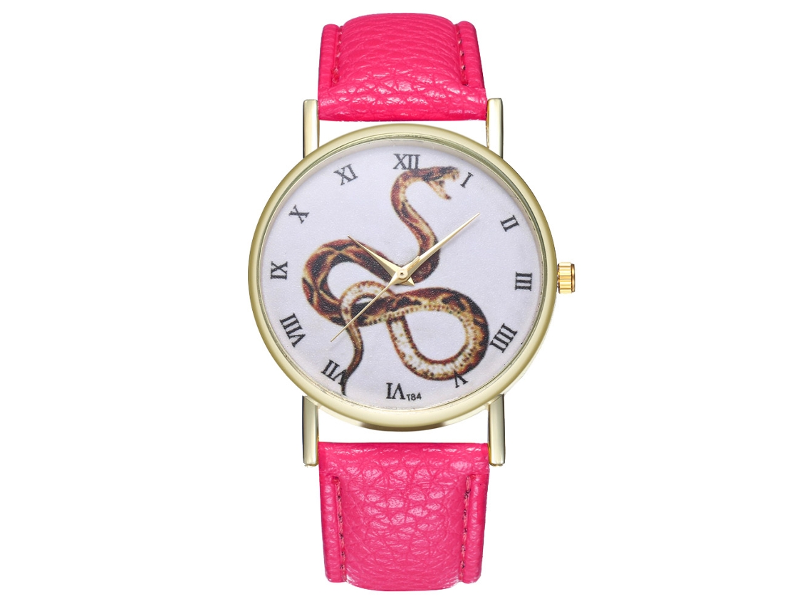 Reloj De Muñeca Analógica De Cuarzo Con Diseño De Animales Moda Dial Redondo (rojo Rosa)