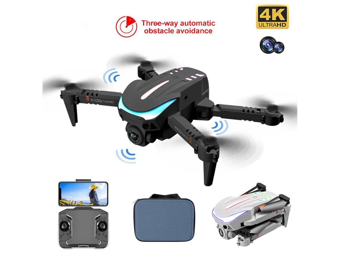 Mini dron plegable K109 con luz de respiración colorida de cámara dual 4K (1 baterías - Duración de la batería: 12 min - Negro)