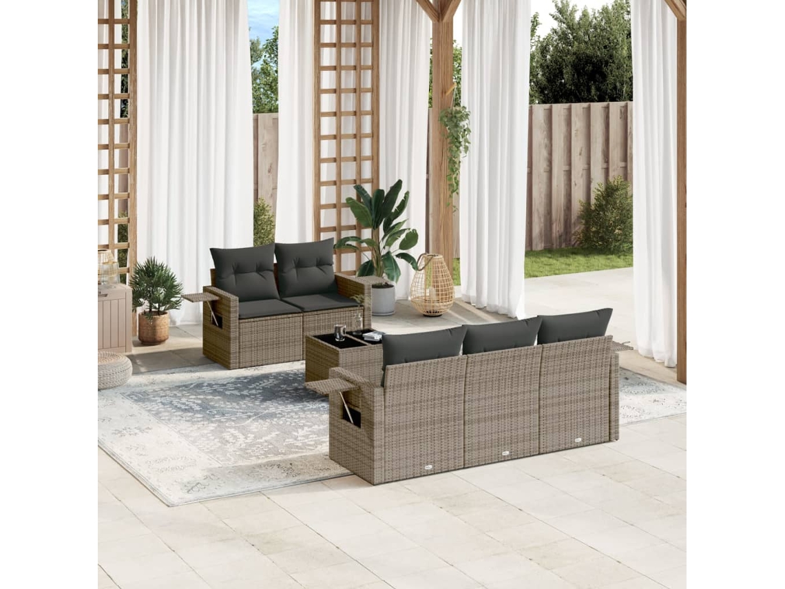 Conjunto de sofá de jardín con cojines de mimbre gris, Dkd Home Decor