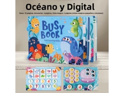 Libro infantil interactivo con pegatinas de animales, vehículos y dinosaurios, y un juego de asociación de letras. Mdug (océano).