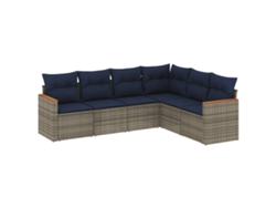 Conjunto de sofás de jardín, 6 piezas, cojines, ratán gris. EXCLUSIVO DE MAISON.