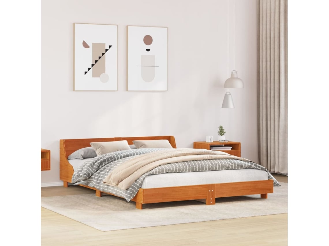Cama Sin Colchón Madera Maciza De Pino Marrón Cera 160x200 Cm
