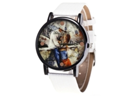 Reloj De Pulsera Analógico De Cuarzo De Moda Moderna Para Parejas Con Correa De Cuero Sintético Blanco.