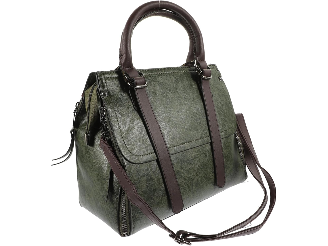Bolso De Hombro Grande Retro De Piel Sintética Verde Para Mujer: Práctico Y Elegante.