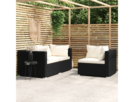 Conjunto 3 de muebles de jardín VIDAXL y cojines ratán sintético negro