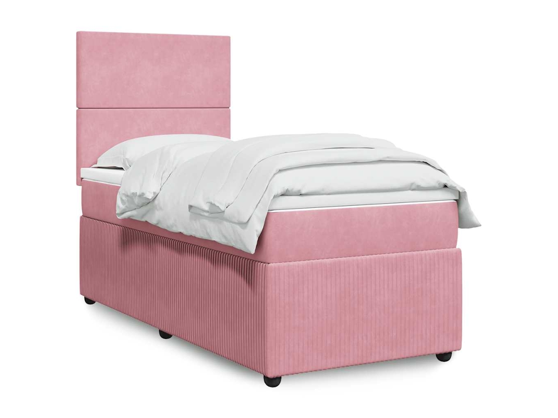 Cama Box Spring Con Colchón Terciopelo Rosa 100x200 Cm