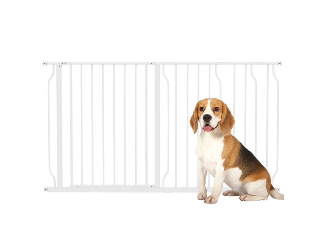 Barrera De Seguridad Extensible Para Perros Con Extensiones De 10/20/30 Cm, Fijación A Presión, 76 Cm, Color Blanco.