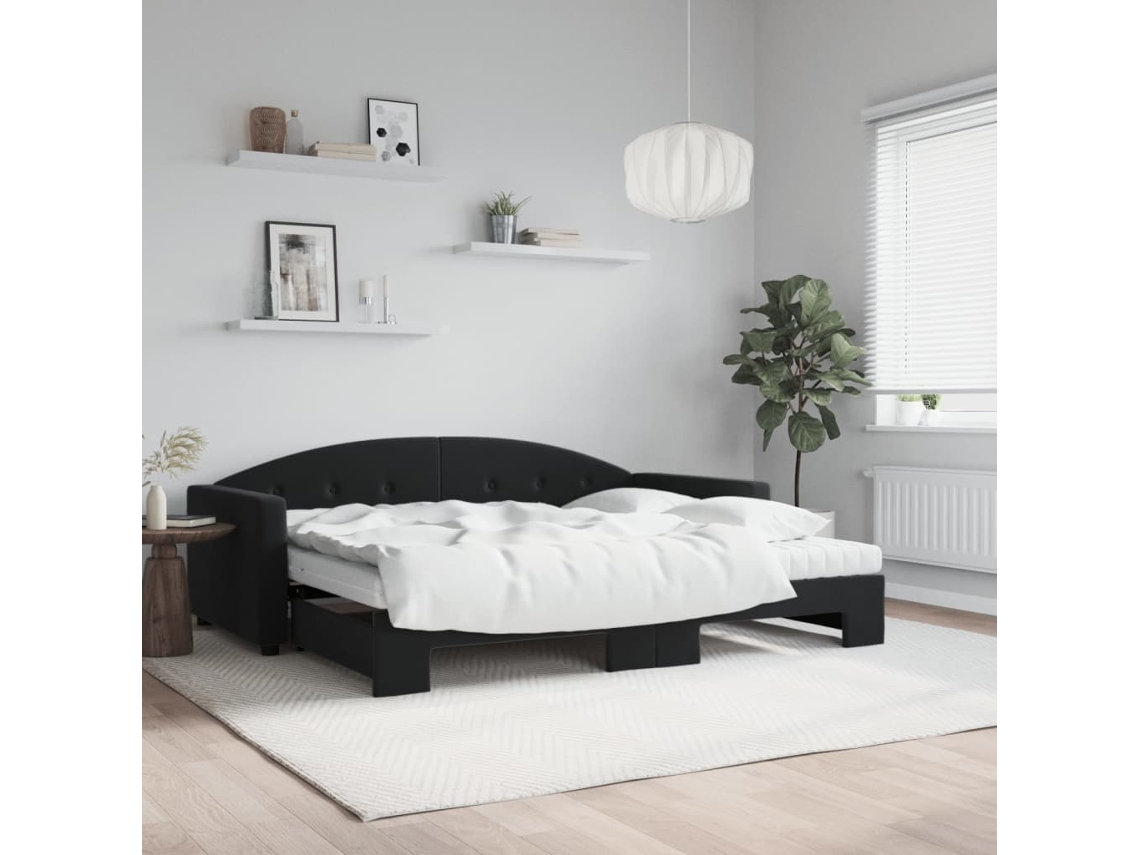 Sofá Cama Nido Con Colchón Terciopelo Negro 90x200 Cm