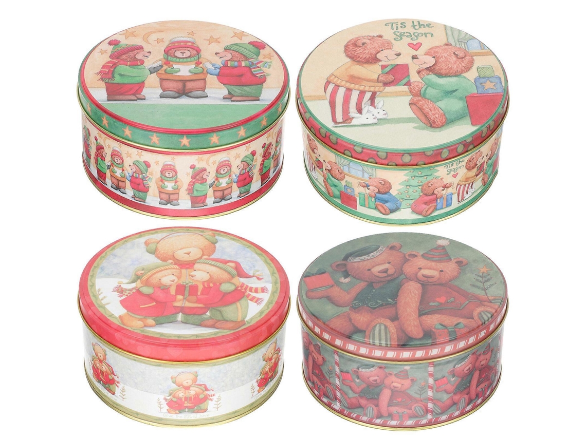 Juego de 4 cajas de hojalata multifuncionales para guardar dulces, galletas y regalos navideños Hengjian (estilo aleatorio)