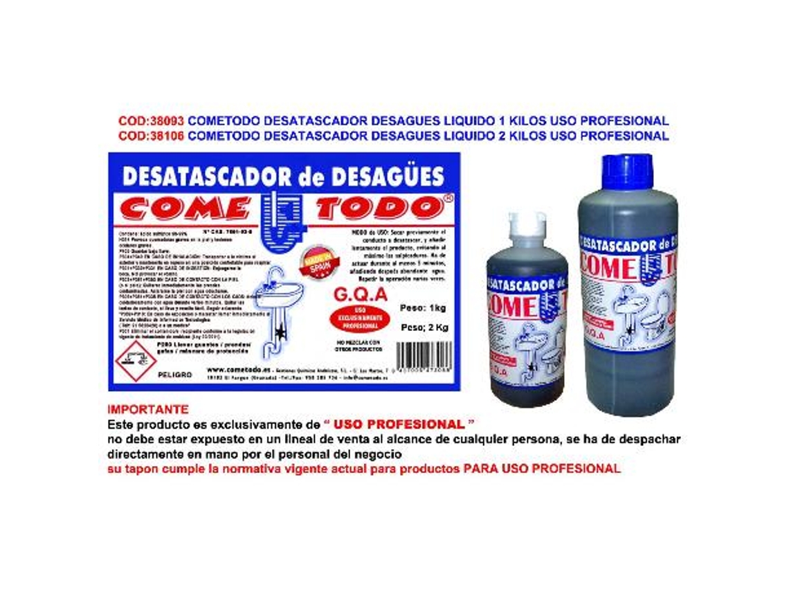 Cometodo desatascador desagues liquido 2 kilos uso profesional