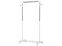 Perchero portátil ajustable con estante inferior, ruedas de tubo de acero, 68,5 x 42 x 87 pulgadas / 145 cm, blanco/plateado
