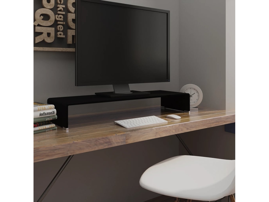 Mueble Suporte de Tv/Monitores en Cristal Negro 90X30X13 Cm