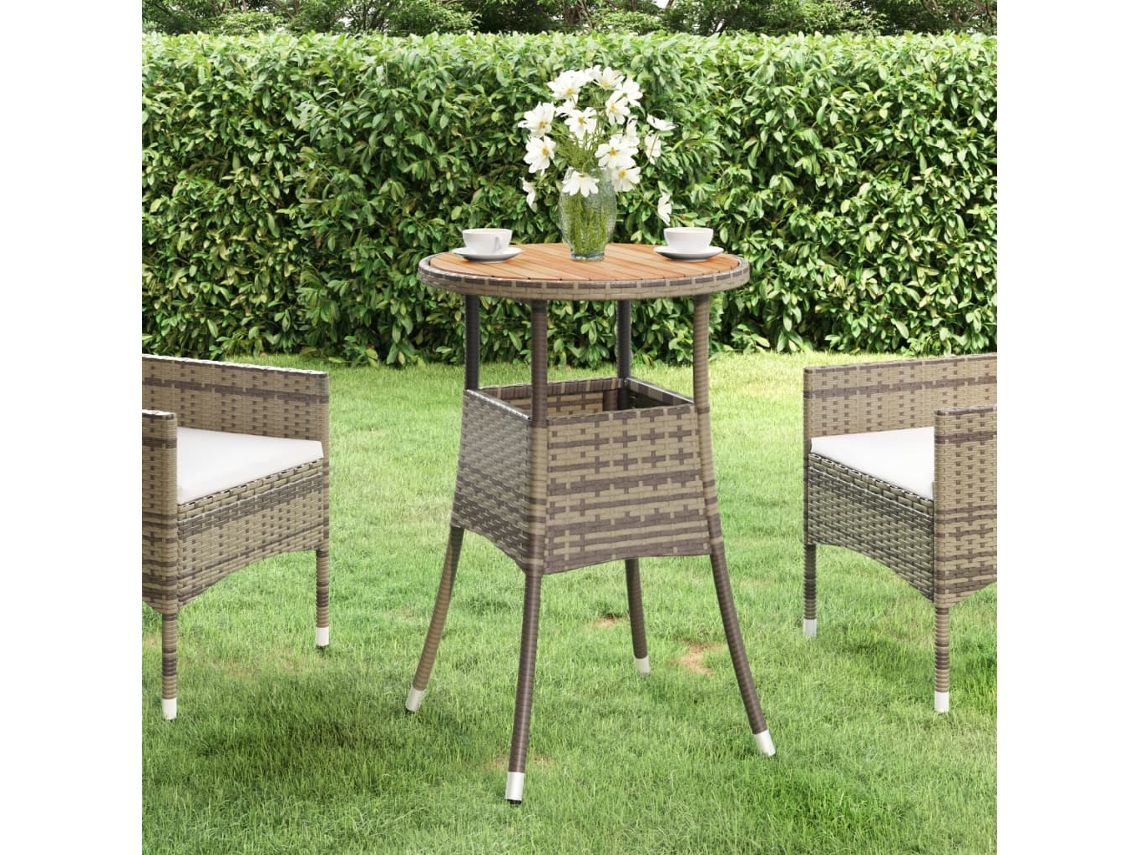 Mesa de jardín de madera de acacia y mimbre gris, Ø60 x 75 cm, DKD HOME DECOR