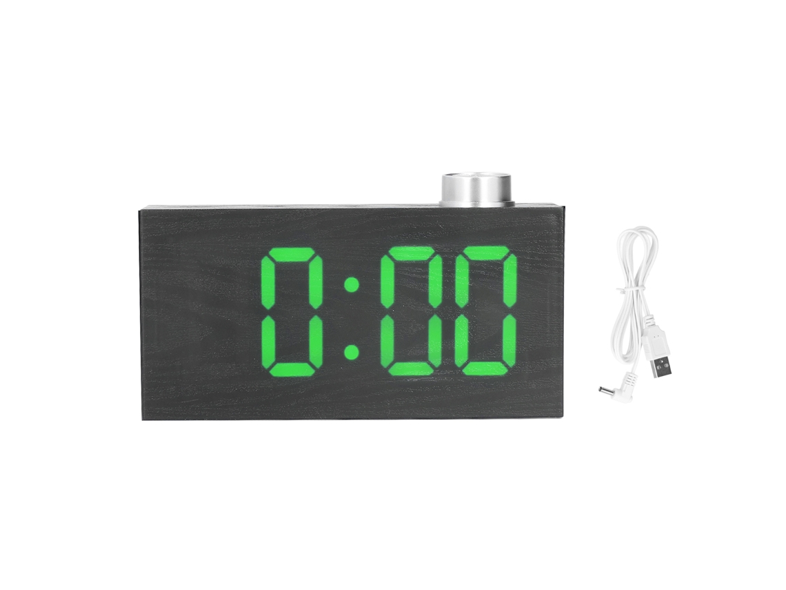 2026 Store-despertador Digital Led Mesa Usb Reloj Electrónico Con Termómetro Y Textura De Madera Imitada Verde