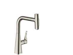 HANSGROHE Metris M71 Monomando de cocina 240, ducha extraíble, 2jet, sBox, Color: Acabado en acero inoxidable