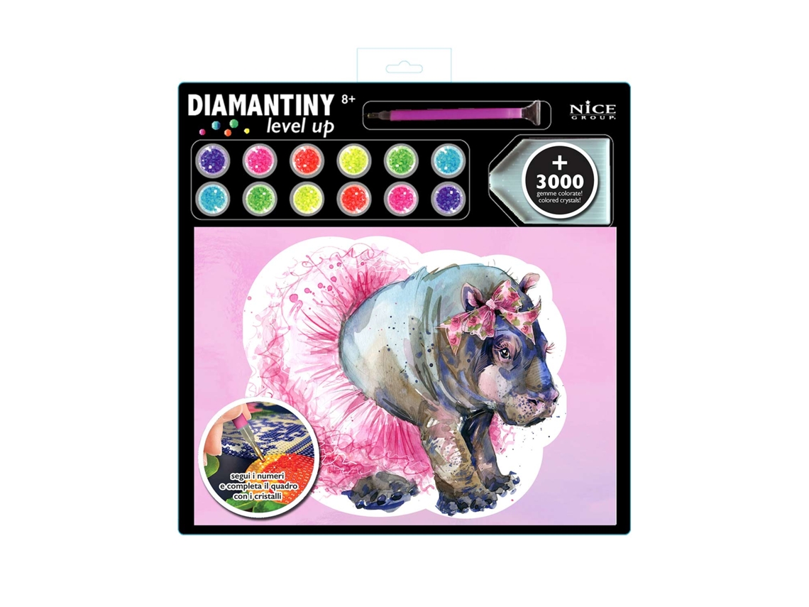 Pintar con Diamantes Acuarela Hipopótamo NICE Diamantiny 96333 Azul