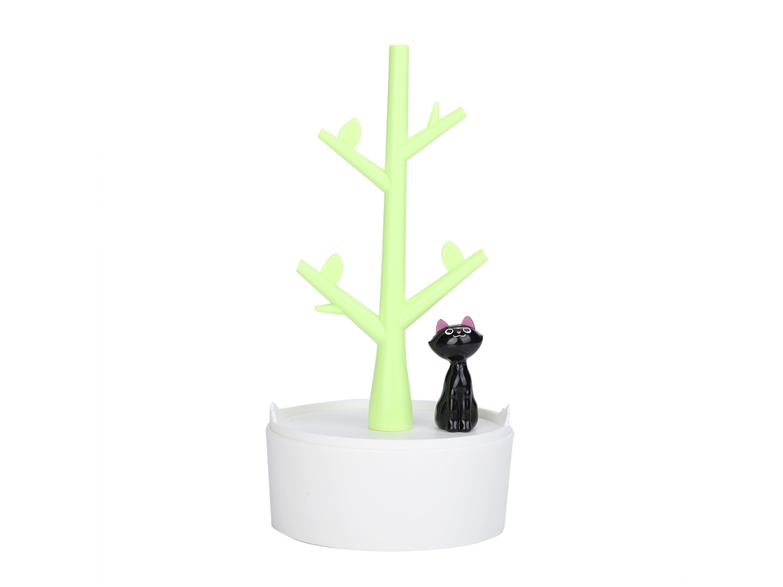 JILLIOPER Soporte de Almacenamiento de Joyas con Diseño de Árbol y Gato - Organizador para Pendientes y Collares (Verde)