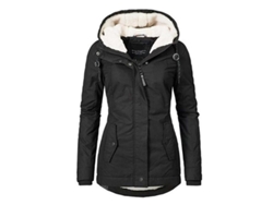 Abrigo Invernal Impermeable Com Capuz Para Mulher Lino Polar Grosso Tamanho 2xl Preto