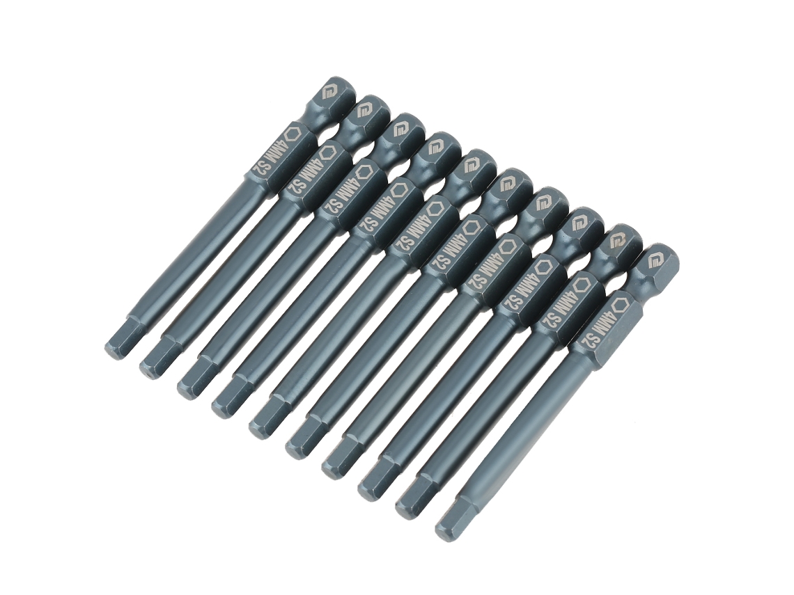 Conjunto De 10 Pontas De Parafusadeira Com Cabeça Hexagonal 1/4 Polegada 65mm Aço S2 H6.3*65mm*h4