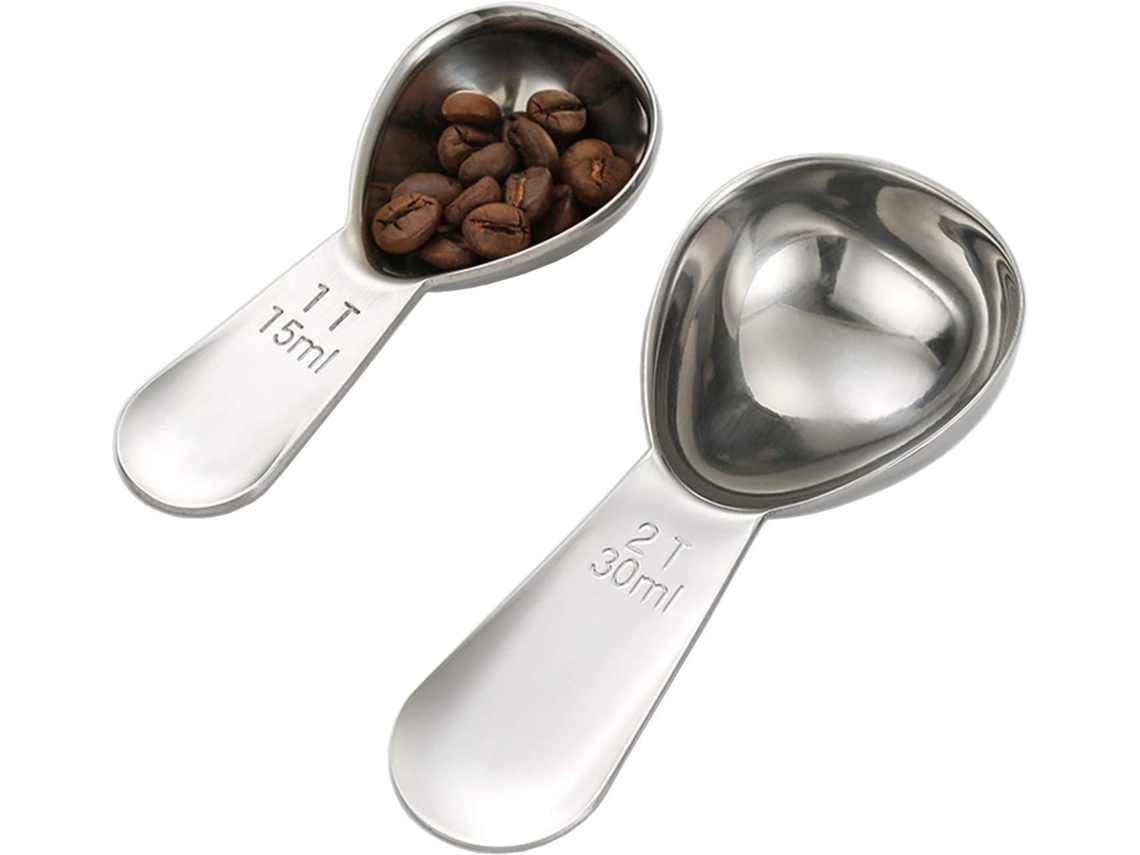 Tazas medidoras de acero inoxidable para café, 2 unidades, 1 taza (15 ml, color plata)
