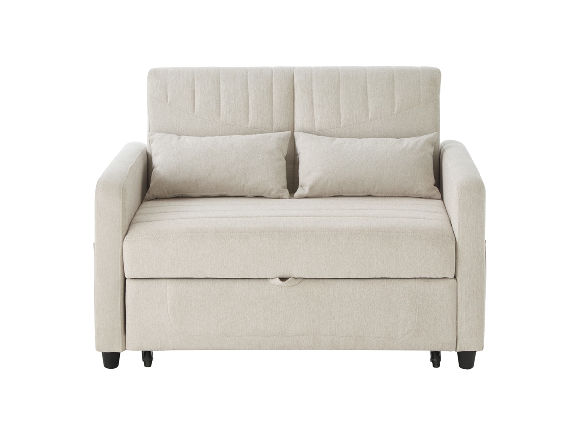 Sofá Cama 2 Plazas - Diseño Moderno, Reclinable 3 Posiciones, Algodón-lino - Beige
