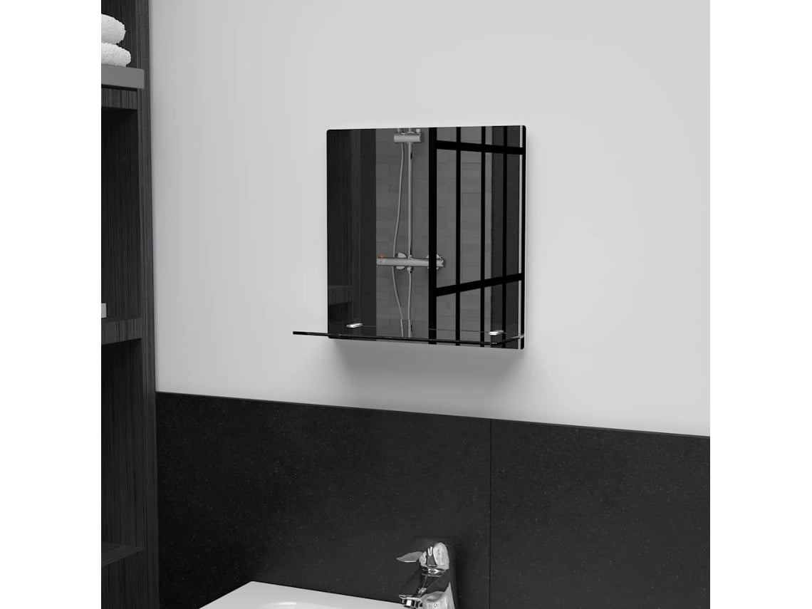 Espejo De Pared Con Estante De Vidrio Templado 30x30 Cm