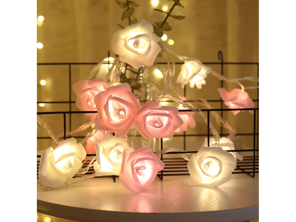 2026-cordón De Luces Led Imitación Rosa Luces De Boda Decoración Festiva Rosado Y Blanco
