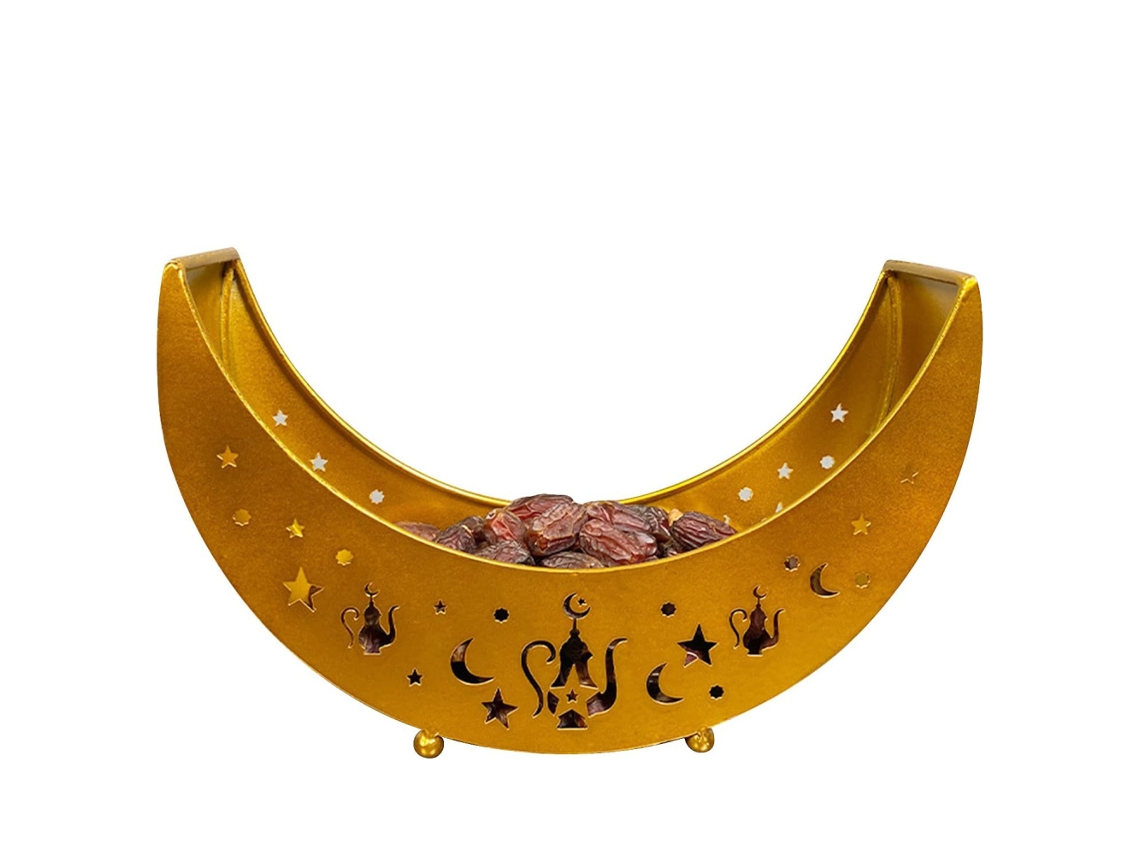 Bandeja de postre con forma de estrella lunar, plato de hierro para cena, bandeja rústica para dulces, decoración de Ramadán
