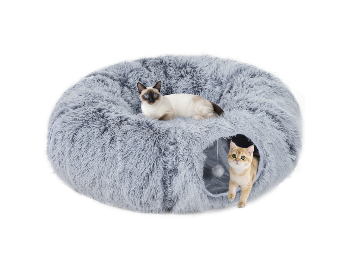 Túnel para gatos, tela suave, cojín, plegable, estructura metálica, cueva para gatos, gris claro