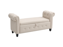 Banco Con Reposabrazos, 146,5x49x74,5cm, Color Beige.