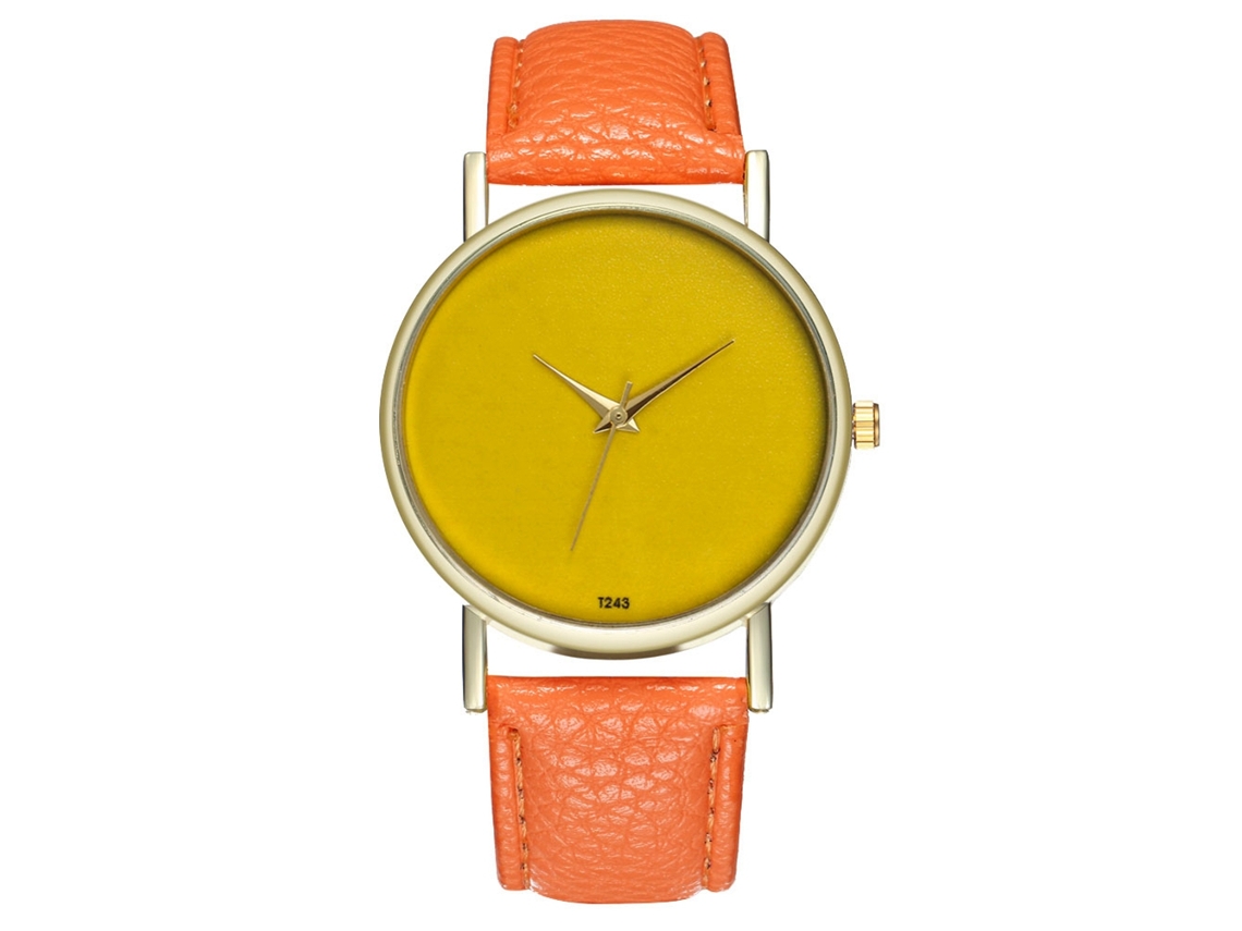 Reloj De Cuarzo De Pulsera Con Correa De Cuero Moda Para Mujer Y Hombre (naranja)
