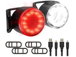 Juego de luces LED para bicicleta - Kit de luces para bicicleta recargables por USB - Luces brillantes para bicicleta a prueba de agua (negro)