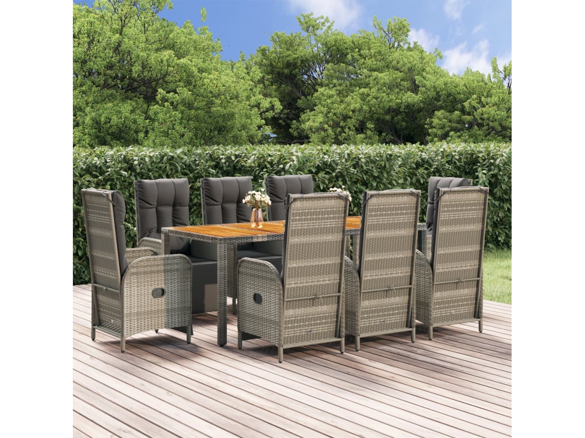 Conjunto de comedor de jardín DKD Home Decor de 9 piezas con cojines, ratán gris