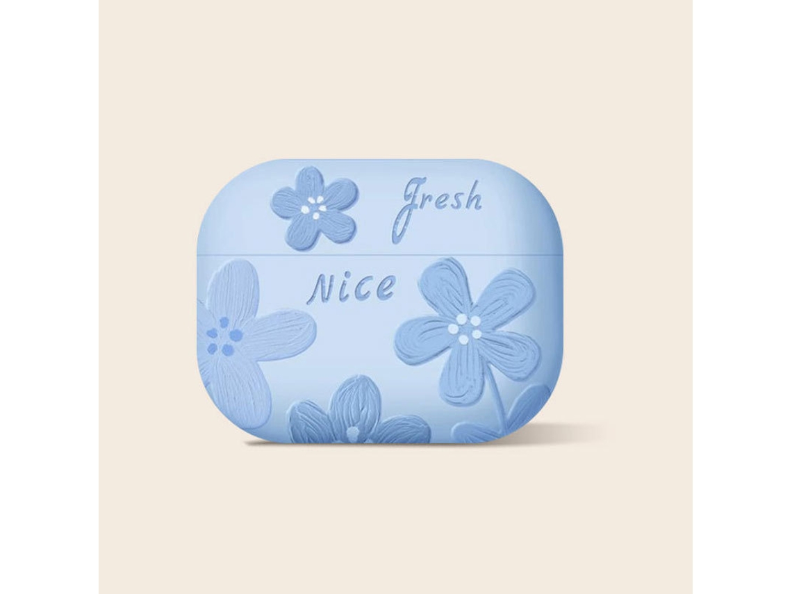 Funda protectora para auriculares Airpods 4, protección completa (pintura al óleo con flores/azul) Czhhmart