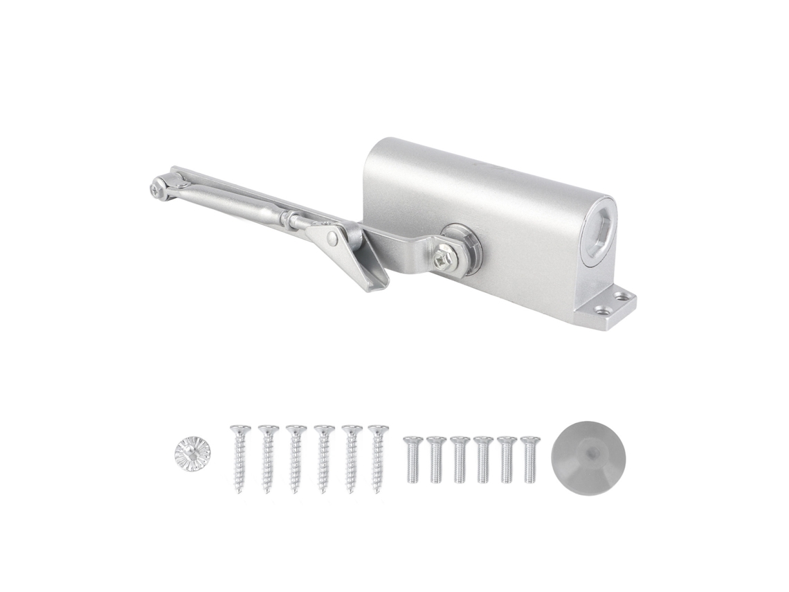 Cierrapuertas automático ajustable a 90° con sistema hidráulico y de resorte.