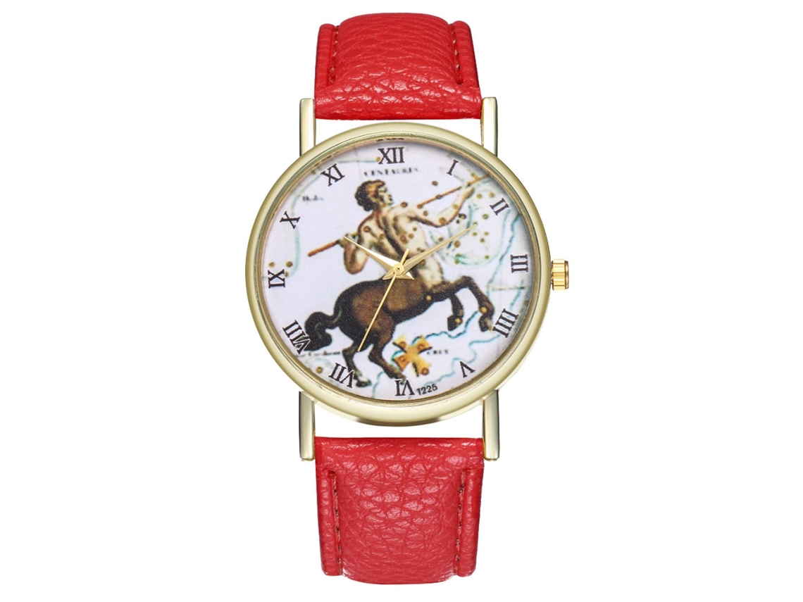 Reloj De Cuarzo Con Correa De Piel Sintética Y Esfera Sagitario (rojo)