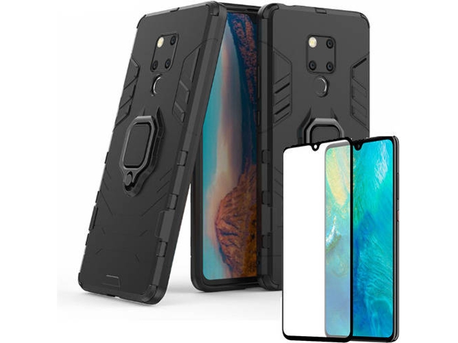 Kit Carcasa y Protector Cristal 5D Huawei Mate 20 Military Defender Negro